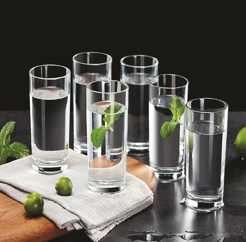 NVRA Italian Premium Juice and Water Glasses Set of 6 Transparent 300ml Drinking Water Glasses Stylish Crystal Square Highball Glasses for Water Juice Cocktails Glass Set of 6 for Water - Image 1