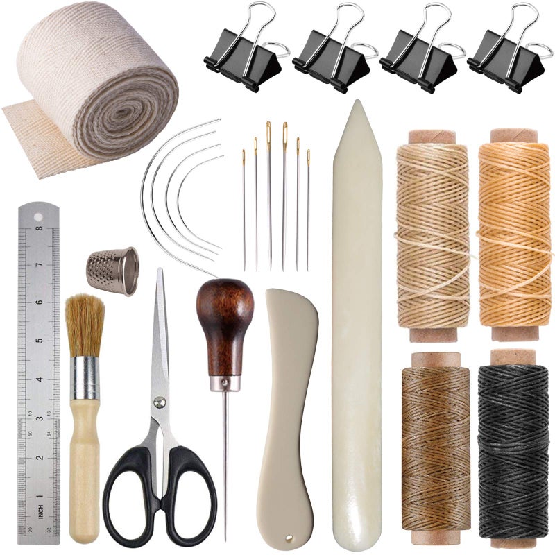 VENCINK Bookbinding Kits, Bookbinding Supplies Hand Book Binding Starter Tools Set with Genuine Bone Folders, Paper Awl, Large-Eye Needles, Waxed Thread, Binding Ribbon, Glue Brush, Steel Ruler - Image 1