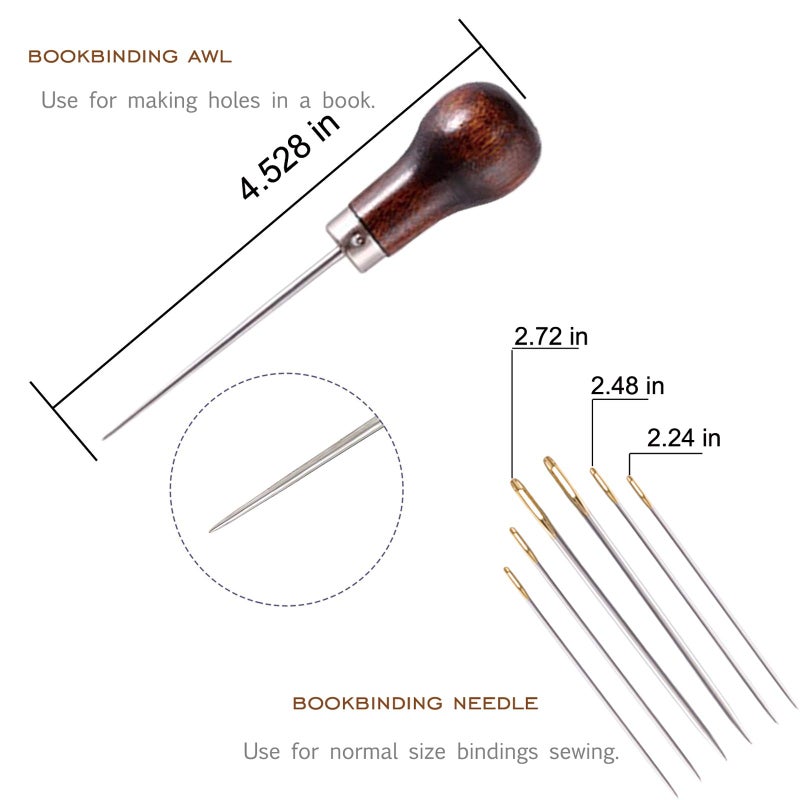 VENCINK Bookbinding Kits, Bookbinding Supplies Hand Book Binding Starter Tools Set with Genuine Bone Folders, Paper Awl, Large-Eye Needles, Waxed Thread, Binding Ribbon, Glue Brush, Steel Ruler - Image 5
