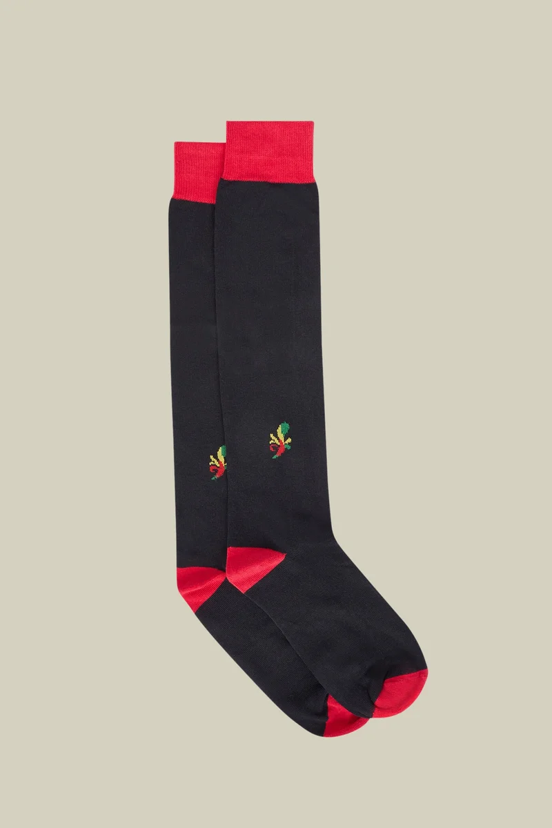 دوبل غانغر Men's long socks in stockinette stitch with a Christmas pattern, made in Italy - DK Blue