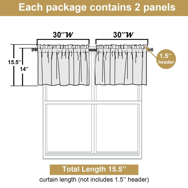 Lecloud Leia Sage Green Sheer Valances for Windows 14 Inch Length 2 Pcs, Jacquard Leaf Textured Cafe Kitchen Short Curtains with Dual Rod Pockets, Small Curtain for Living Room Bedroom, 30" W x 14" L - Image 2