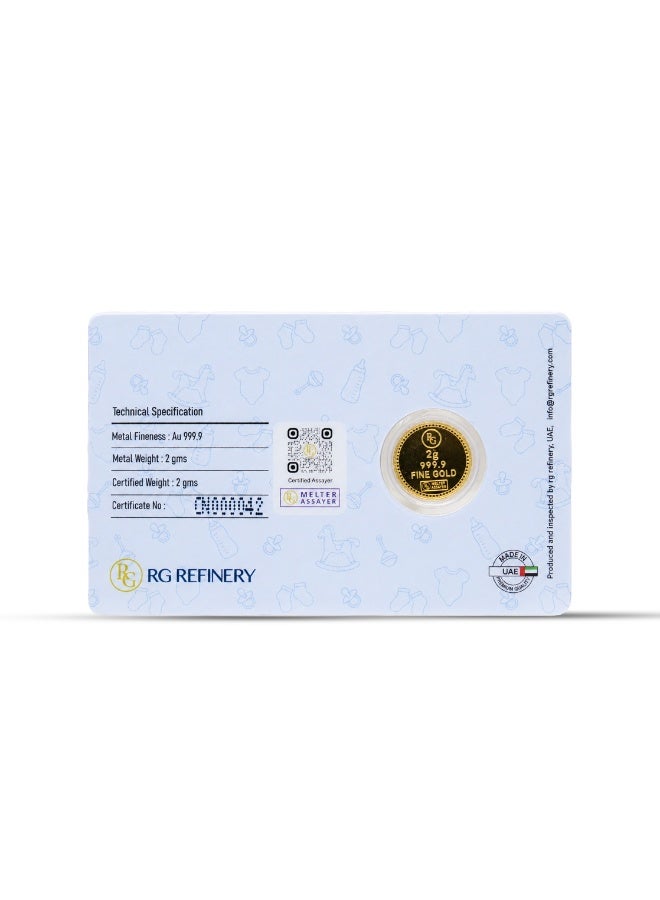 RG REFINERY Rafmoh Bullion 2 Grams 24k Gold Coin with Welcome Little One Design - 2 Grams Gold Coin 24KT 999.9 Purity - Image 4