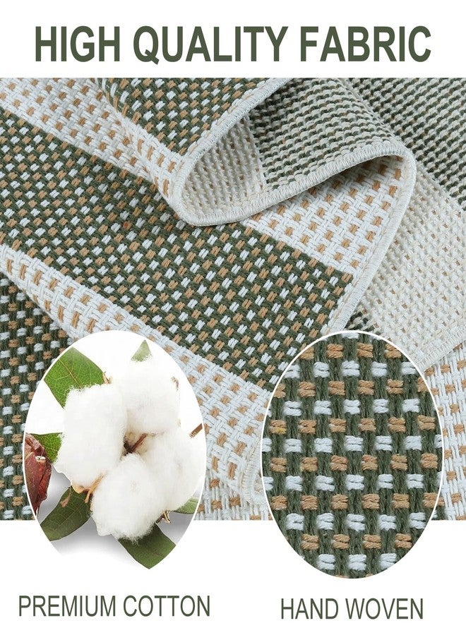 Sungea Striped Fall Outdoor Rug 3x5, Boho Washable Front Porch Rug Cotton Hand Woven Outside Door Mats,Foldable Layered Doormat for Farmhouse/Entryway/Home Entrance(Green and White) - Image 3