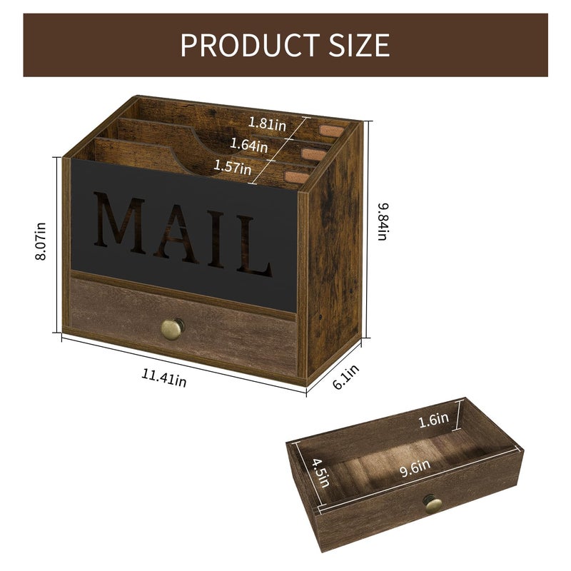 YINMIT Mail Organizer Countertop with 3 Compartments and Drawer, Mail Holder for Desk, Mail Sorter, Mail Organizer Wall Mounted, Countertop Desk Office Accessories Organizer for File Paper Folder - Image 3