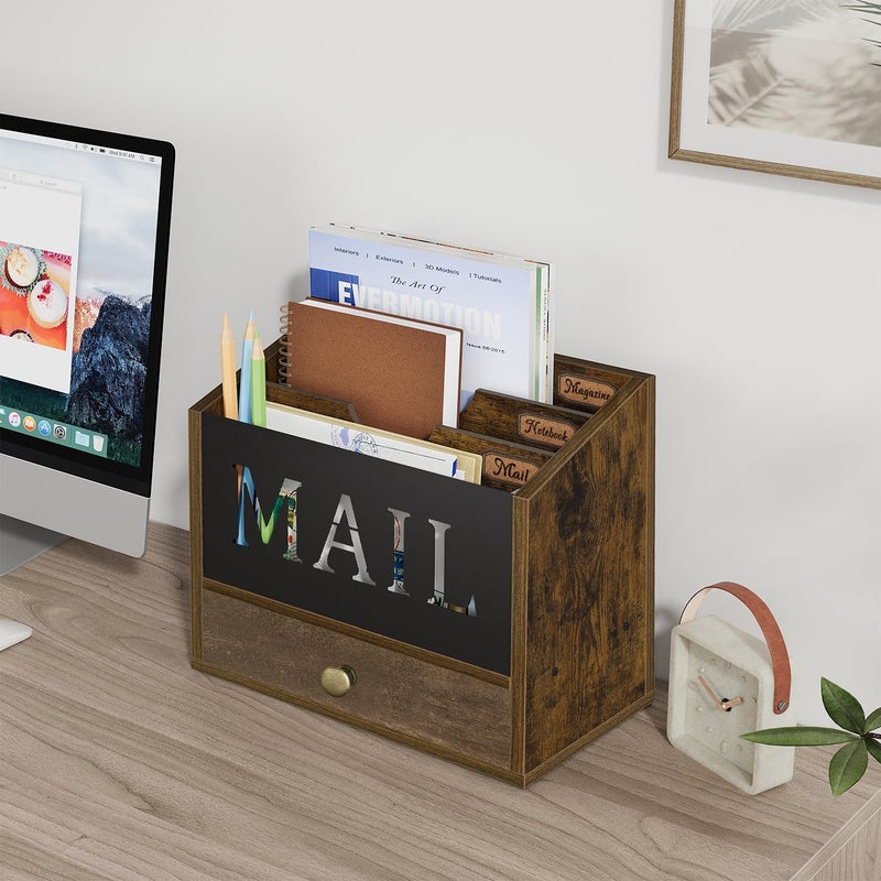 YINMIT Mail Organizer Countertop with 3 Compartments and Drawer, Mail Holder for Desk, Mail Sorter, Mail Organizer Wall Mounted, Countertop Desk Office Accessories Organizer for File Paper Folder - Image 4