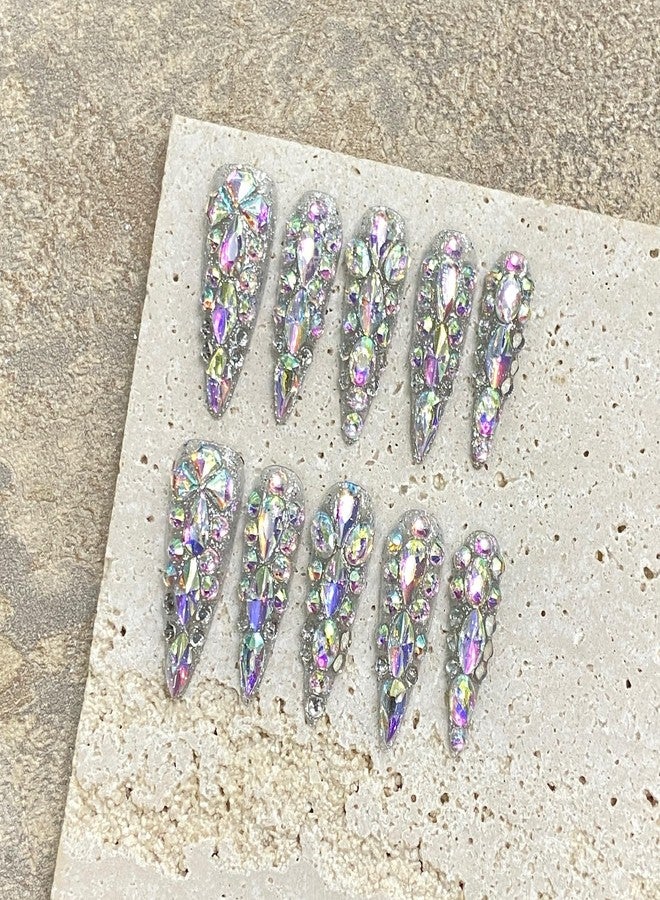JIEADJIE Press On Nails (100% Handmade),Length Version,Handmade Painted Nail Art by Nail Technician,Luxury Party and Holiday Styles (Laser Illusion, Small) - Image 1