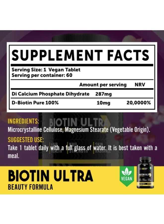 SPORTER Biotin Ultra, 60 Tablets – 10,000mcg Biotin for Hair, Skin & Nail Support, Promotes Radiant Skin & Healthy Hair Growth - Image 4