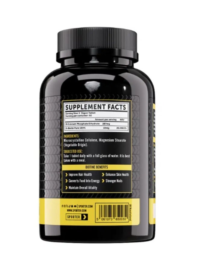 SPORTER Biotin Ultra, 60 Tablets – 10,000mcg Biotin for Hair, Skin & Nail Support, Promotes Radiant Skin & Healthy Hair Growth - Image 2