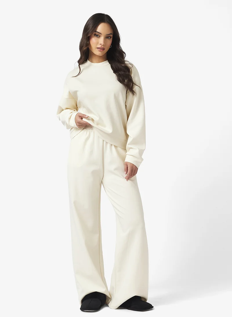 جينجر بيسيكس Cozy Fine Knit Ribbed Lounging Top & Pant Set