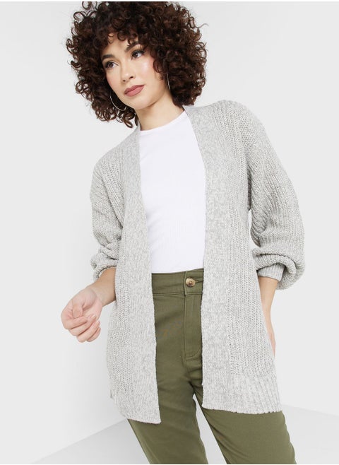Puff Sleeve Front Open Cardigan