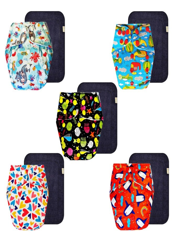 Dumbledo Premium Cloth Diaper with Black Insert (Pack of 5) | Hypoallergenic | 6-Layer Absorbent Pad | Quick Dry | Ideal for Toddlers | 3 Months - 3 Years | Unisex Baby - Image 1