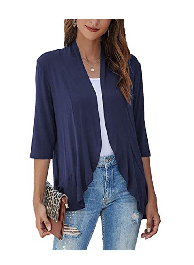 Loquat Autumn New Solid Color Seven-point Sleeve Lotus Lace Up Cardigan Coat  - Image 1