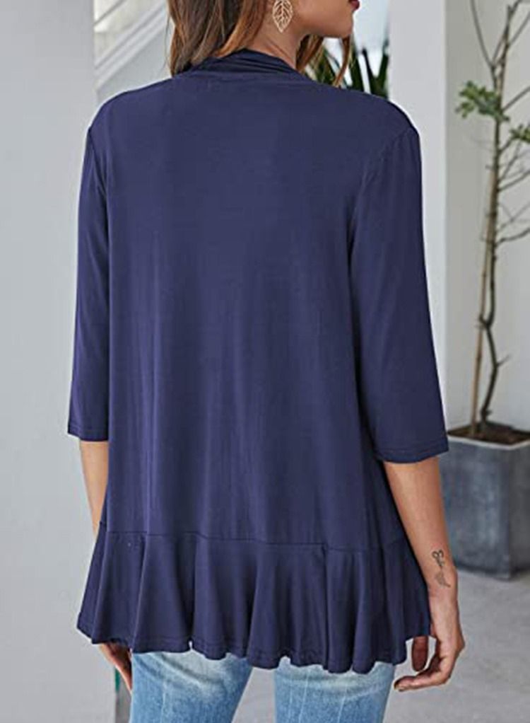 Loquat Autumn New Solid Color Seven-point Sleeve Lotus Lace Up Cardigan Coat  - Image 2