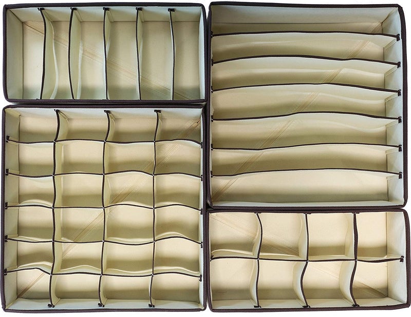 AB SALES Drawer Divider Foldable Fabric Closet OrganizerDresser OrganizerStorage BoxRoom Organization for UnderwareBraTiesBeltsSocksTank Tops LingerieClosetWardrobe4 Sets Beige - Image 2