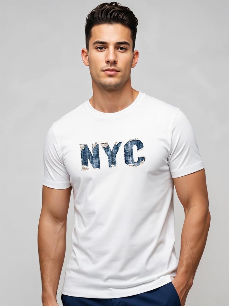 ADRO Men's Regular Fit T-Shirt with Denim NYC Vibe Design - 180 GSM Cotton Lycra Casual Streetwear Graphic Tee - Image 2