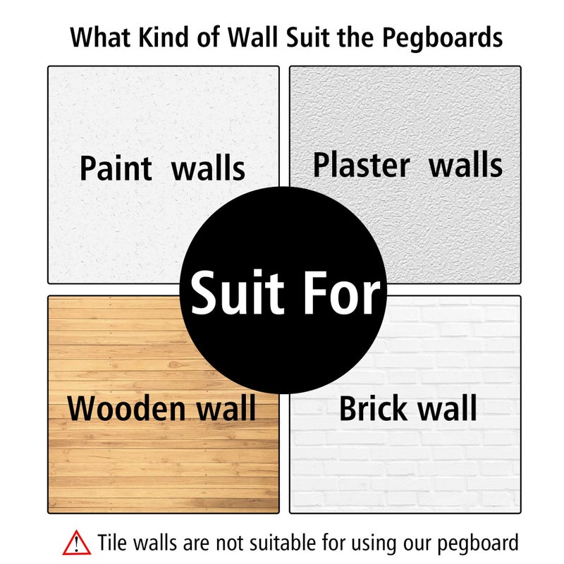 LANSI 4Pcs Peg Board Panels, White ABS Pegboard Wall Mount, Easy Installation for Craft Room, Garage, Kitchen, Workshop - Image 5