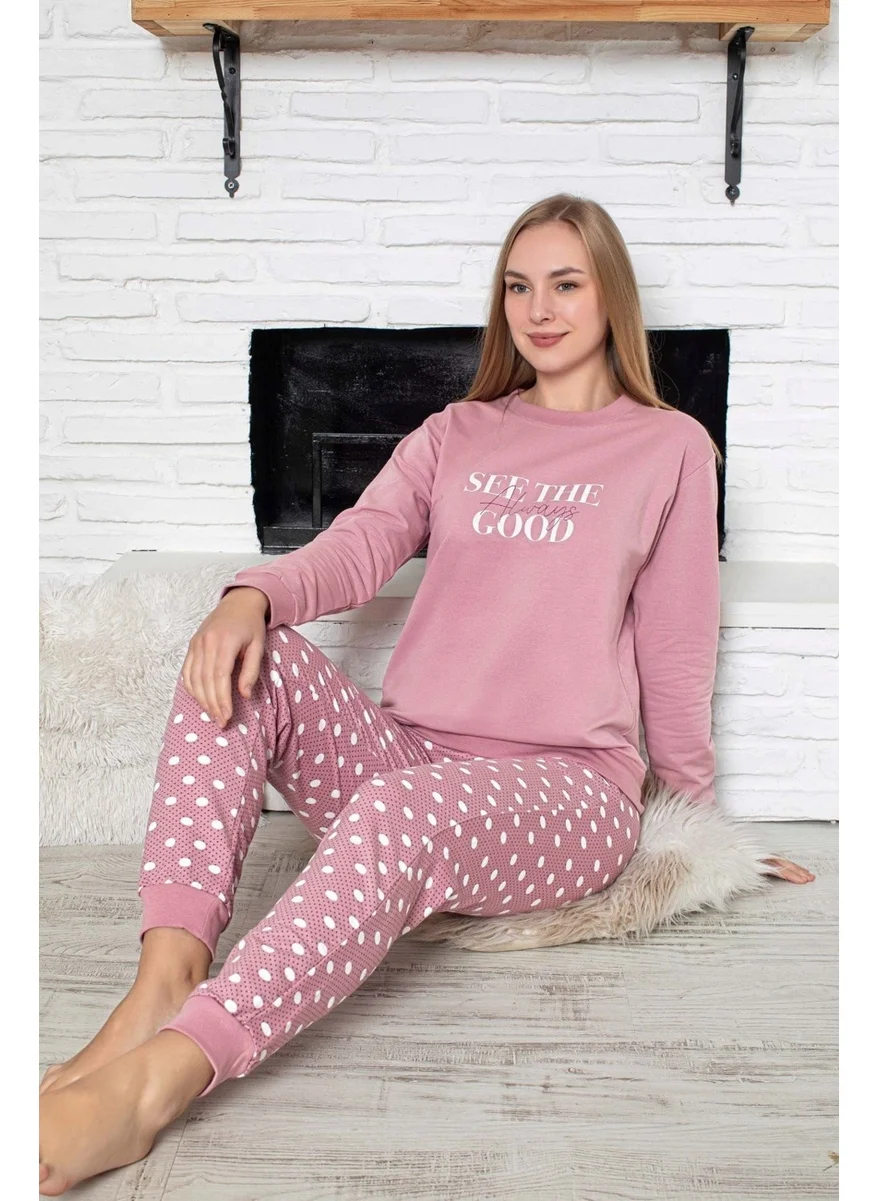 Bie'S Women's Crew Neck Wrist Cuff/Elastic 2 Yarn Pocket Winter Jogger Tracksuit Pajama Set Homewear