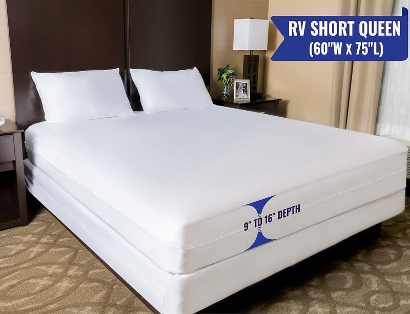 Four Seasons Essenti RV Short Queen Mattress Protector (60"" Wx75 L) Waterproof Zippered Encasement Hypoallergenic Premium Bed Cover Protects Against Dust Allergies - Image 2