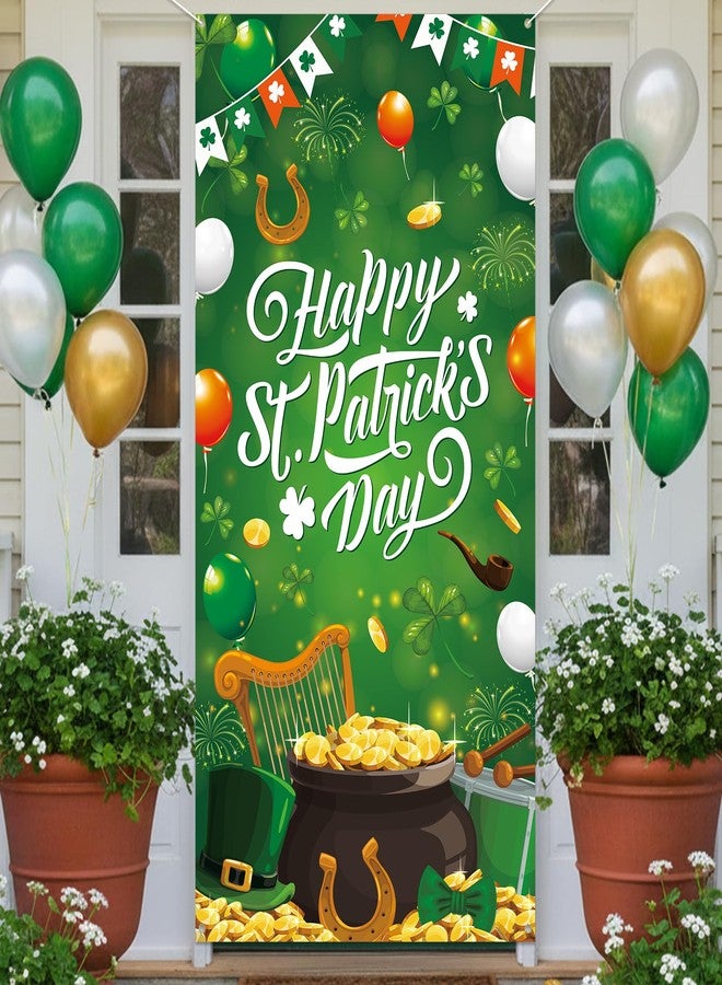 Zeptrix St Patricks Day Door Cover Decorations Happy St Patricks Day Banner 71x35in Lucky Irish Green Shamrock Front Door Banner Outdoor Indoor Saint Patrick's Backdrop Background Party Supplies (Green Clover) - Image 1