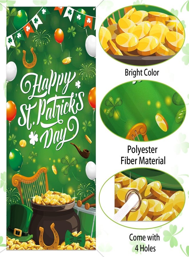 Zeptrix St Patricks Day Door Cover Decorations Happy St Patricks Day Banner 71x35in Lucky Irish Green Shamrock Front Door Banner Outdoor Indoor Saint Patrick's Backdrop Background Party Supplies (Green Clover) - Image 3