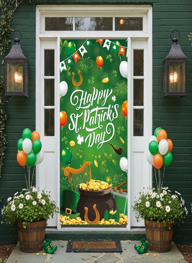 Zeptrix St Patricks Day Door Cover Decorations Happy St Patricks Day Banner 71x35in Lucky Irish Green Shamrock Front Door Banner Outdoor Indoor Saint Patrick's Backdrop Background Party Supplies (Green Clover) - Image 4