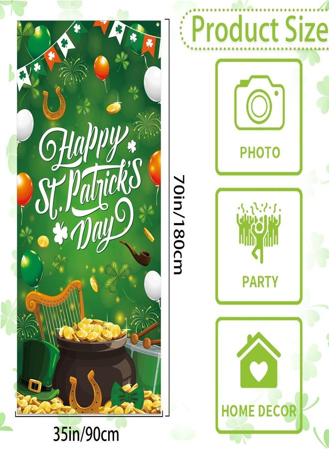 Zeptrix St Patricks Day Door Cover Decorations Happy St Patricks Day Banner 71x35in Lucky Irish Green Shamrock Front Door Banner Outdoor Indoor Saint Patrick's Backdrop Background Party Supplies (Green Clover) - Image 2