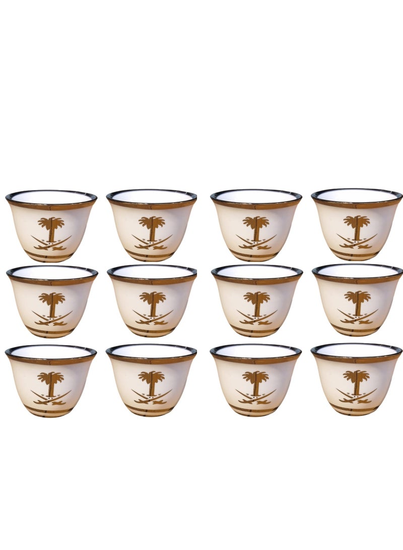 12-Piece Arabic Coffee Cup Set Palm Tree And Swords Design White/Gold  - Image 1