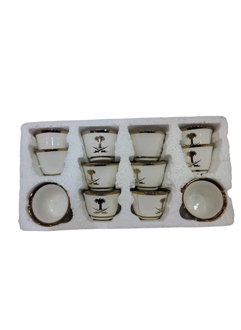 12-Piece Arabic Coffee Cup Set Palm Tree And Swords Design White/Gold  - Image 2