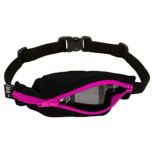 SPIbelt Kids Pocket Belt, Expandable Pocket, Adjustable Waist, No Bounce, No Logo Band, Black with Hot Pink Zipper - Image 1