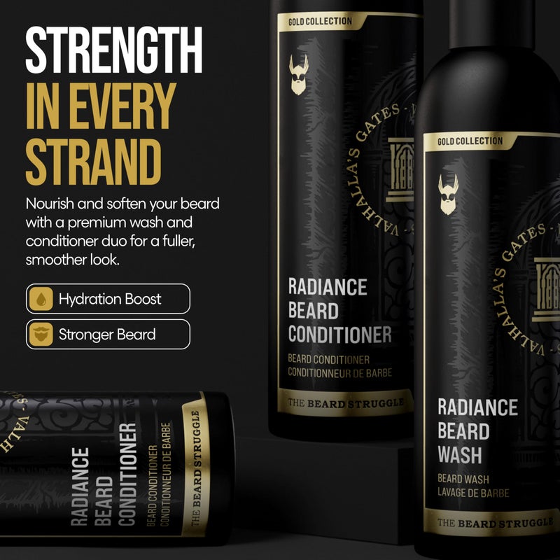The Beard Struggle - Radiance Beard Wash & Conditioner Bundle - Gold Collection - Pack of 2, Valhalla's Gates - Nourish, Cleanse, Softens, & Strengthens Beard - Beard Wash and Conditioner for Men - Image 2