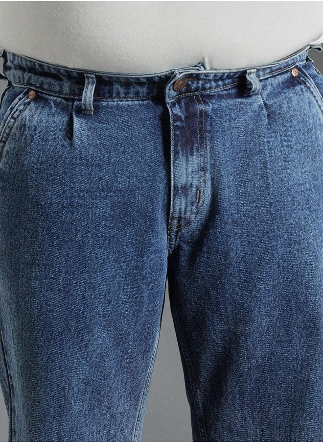 HIGH STAR Men's Indigo 100% Cotton Bleached Full Length Tapered Fit Jeans  - Image 2