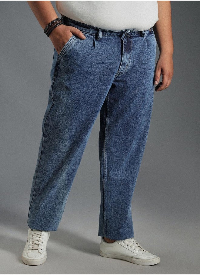 HIGH STAR Men's Indigo 100% Cotton Bleached Full Length Tapered Fit Jeans  - Image 3