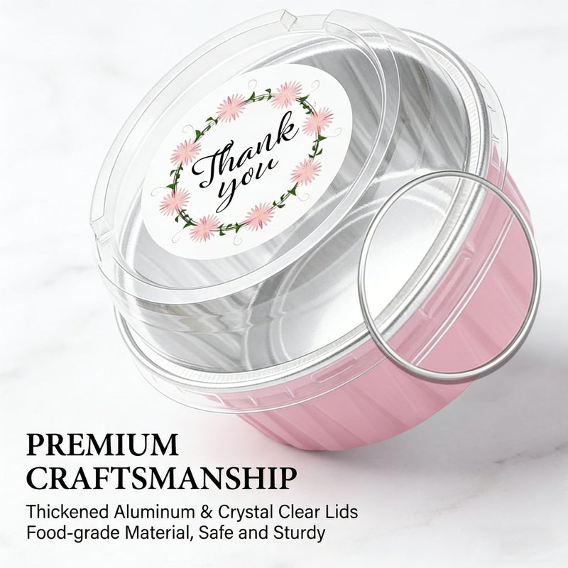 QZV 100 PCS Aluminium Foil Baking Cups, Mini Cake Pans with Lids and 100 PCS Spoons, 5 oz Disposable Baking Cups Foil Ramekins For Party Birthday Wedding Valentines (Pink) - Image 3