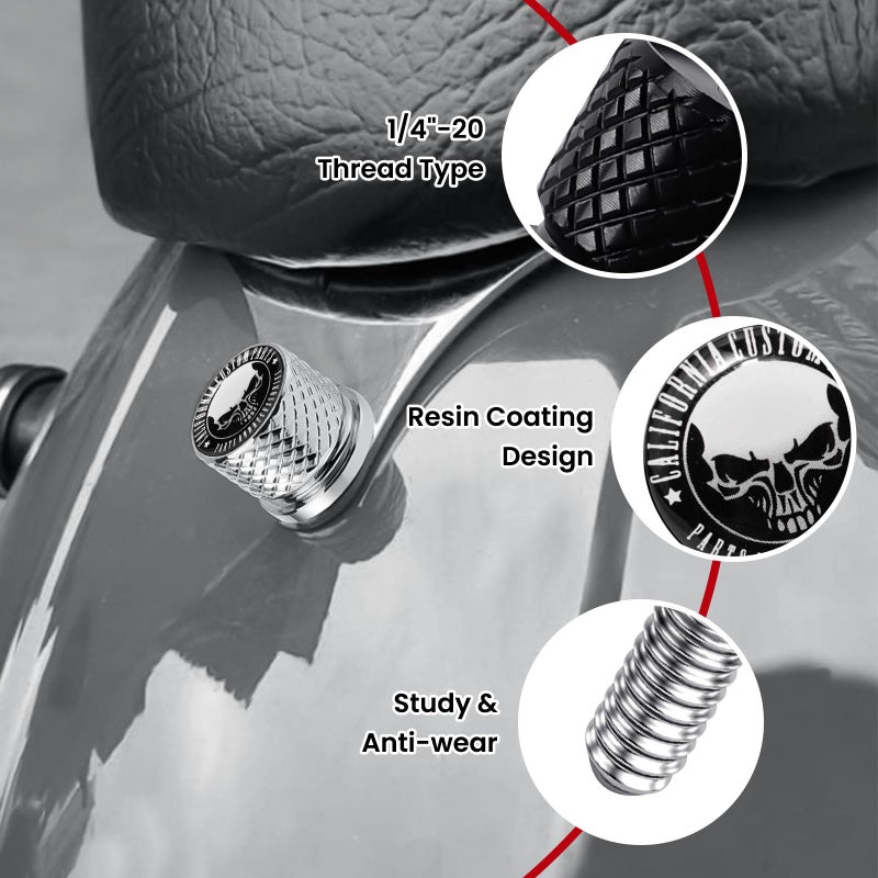 GUAIMI Stainless Knurled Fender Seat Bolt Screw 1/4"-20 Thread Compatible with Harley 1996-2026 Sportster Touring Softail Dyna CVO Electra Glide Street Glide - Skeleton Skull - Image 5