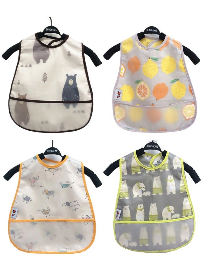 Sharpdo 4 Pack Baby Bibs, Toddler Feeding Waterproof Bibs with Great Capacity Pocket, Infant Smock Shirt Bib for Eating, Painting, Playing, Travel - Image 1