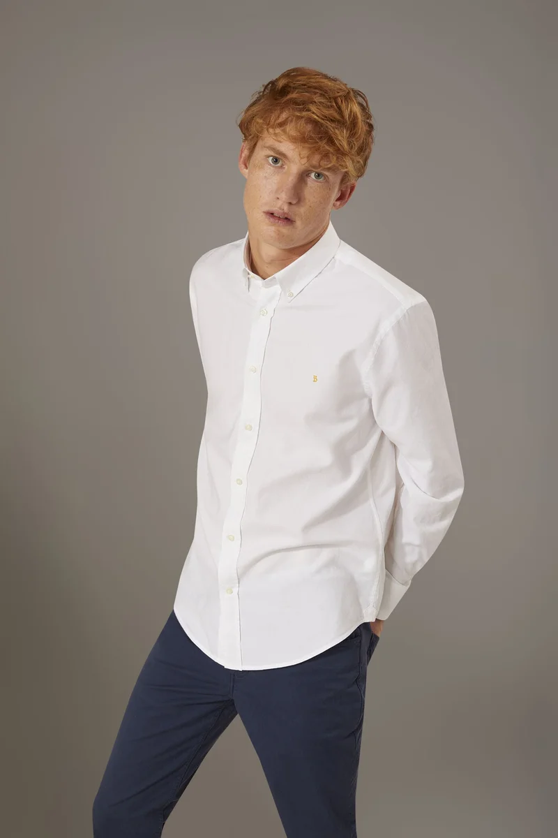 دوبل غانغر Washed shirt button down collar comfrot - White