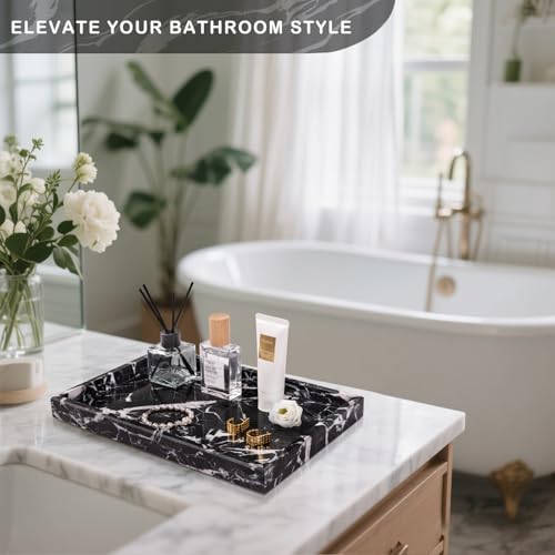 Homaura Marble Bathroom Tray for Countertop & Home Decor, Natural Decorative Marble Tray for Jewelry & Perfume Organizer, Luxury Stone Vanity Trays for Dresser, Kitchen Counter, 12" x 8", Black - Image 4