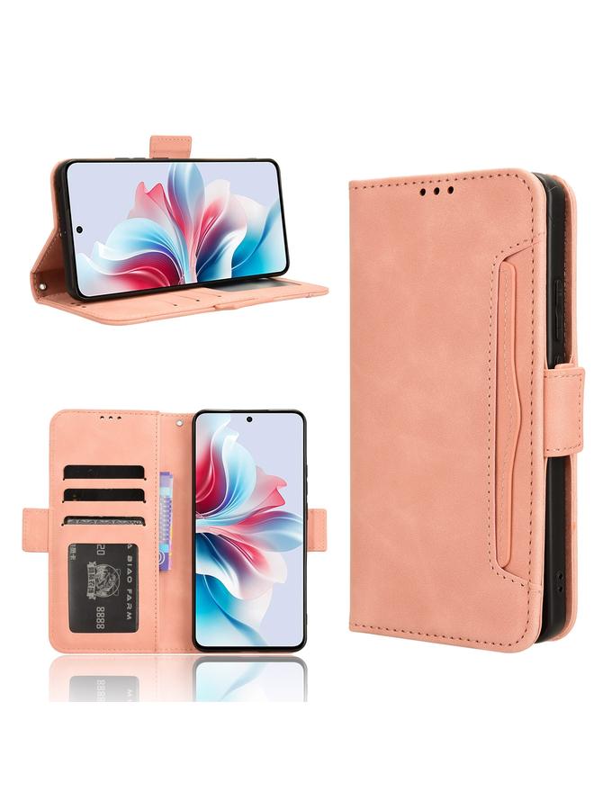 Green Tiger For OPPO Reno11 F 5G / F25 Pro 5G Skin Feel Calf Texture Card Slots Leather Phone Case(Pink)