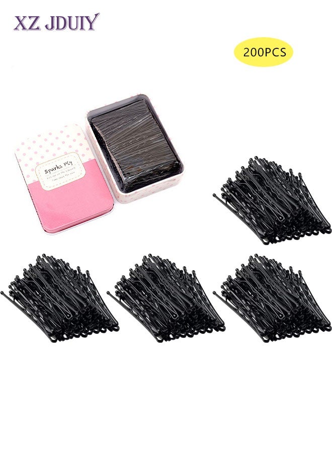 XZ JDUIY 200 black hair clips, beautifully packaged in a tin box, women's hair clips (5.5 cm/2.2 inches), metal wavy black hair clips, suitable for all hair types. - Image 1