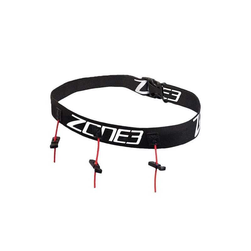 Zone3 Ultimate Race Number Belt with Gel Loops (Black/Red/White) - Image 1