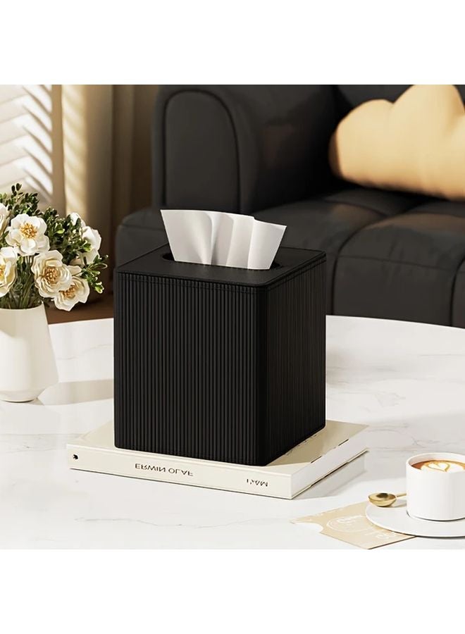 حامل صندوق المناديل الجلدي الأسود المربع بإغلاق مغناطيسي بتصميم عمود روماني - Image 1