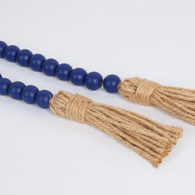 RAMIRABI 58in Wood Bead Garland with Tassels, Farmhouse Rustic Country Decor Prayer Boho Wall Hanging Decoration (Navy Blue) - Image 5