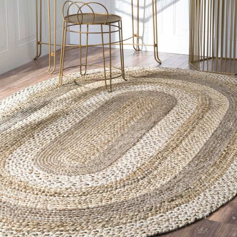 nuLOOM Charlene Solid Oval 5x8 Jute Area Rug for Dining Room Rug Neutral Rug Living Room Rug Kitchen Natural