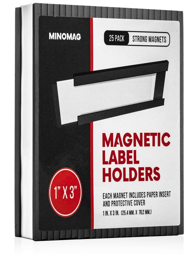 MINOMAG 25pcs Magnetic Labels for File Cabinets, 1x3 inches | C Channel Magnetic Label Holders for Cabinet Drawers, Shelves, Toolbox - Image 1