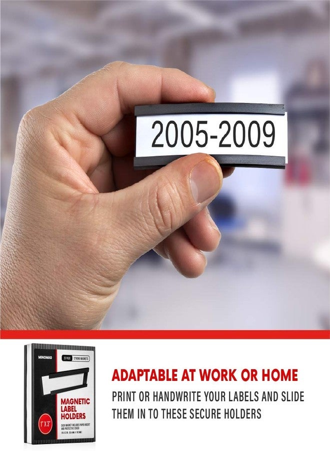 MINOMAG 25pcs Magnetic Labels for File Cabinets, 1x3 inches | C Channel Magnetic Label Holders for Cabinet Drawers, Shelves, Toolbox - Image 3