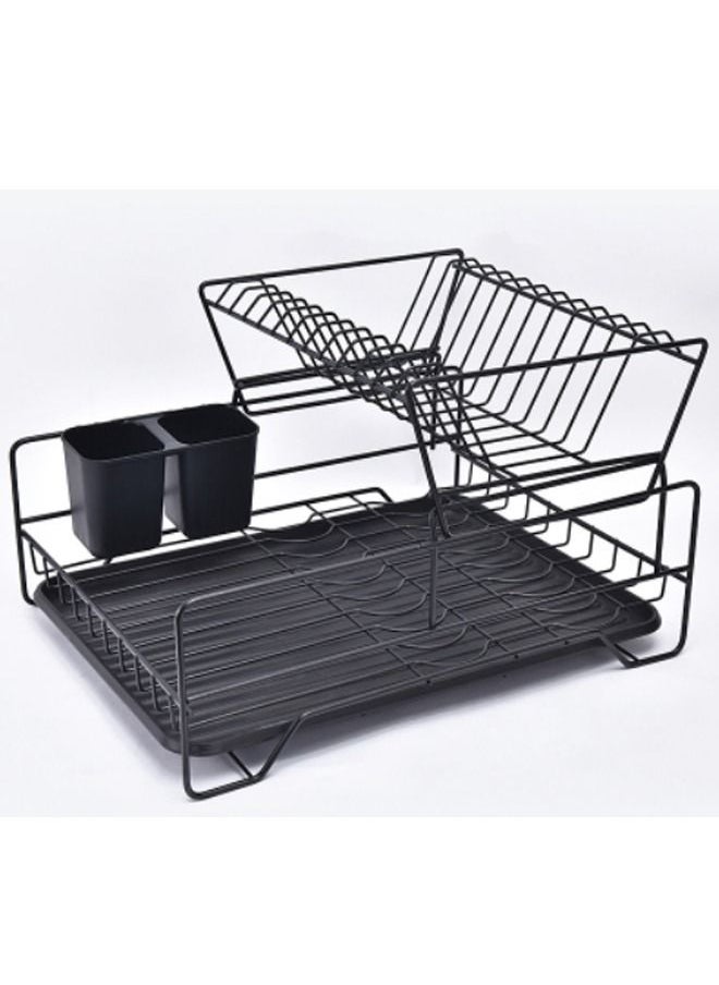 NKX 2 Layer Tier Kitchen Over The Sink Accessories Dish Organizer Storage Rack Plate Holder With Drip Tray  - Image 1