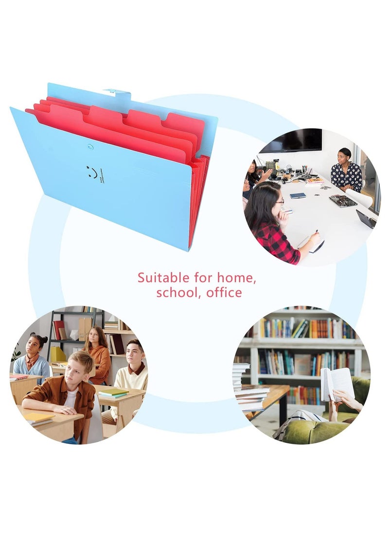 SYOSI - Expanding File Folders, 2 Pack Plastic Letter A4 Paper Paper Organizer Folder with Labels with Snap Closure, Cute Folders with 5 Pockets for School Home Work Office - Image 1