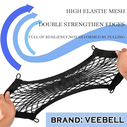 VEEBELL 2 Pack Small Cargo Net Pocket Storage Mesh Net Elastic Automotive Cargo Nets Storage Pouch for Car Trunk Net, RV, Boat Storage Mesh Pocket Net with 8 Mounting Screws and Hooks (18 x 9.8 Inches) - Image 2