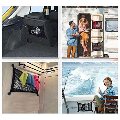 VEEBELL 2 Pack Small Cargo Net Pocket Storage Mesh Net Elastic Automotive Cargo Nets Storage Pouch for Car Trunk Net, RV, Boat Storage Mesh Pocket Net with 8 Mounting Screws and Hooks (18 x 9.8 Inches) - Image 4