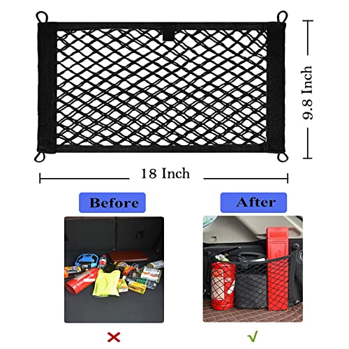 VEEBELL 2 Pack Small Cargo Net Pocket Storage Mesh Net Elastic Automotive Cargo Nets Storage Pouch for Car Trunk Net, RV, Boat Storage Mesh Pocket Net with 8 Mounting Screws and Hooks (18 x 9.8 Inches) - Image 3